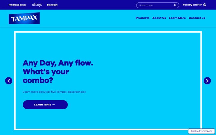 Screenshot of tampax.com