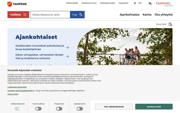 Screenshot of tampere.fi