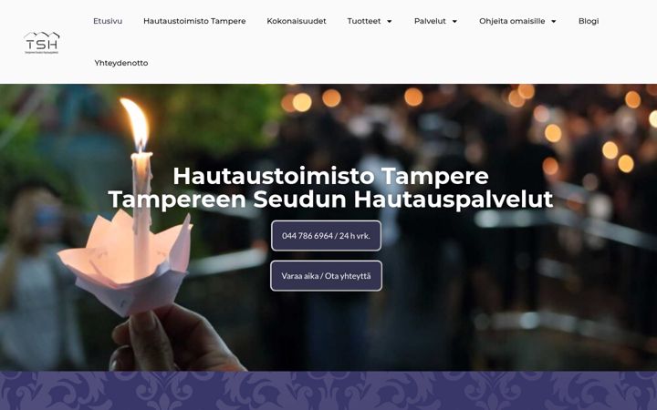 Ekraanipilt saidist tampereenseudunhautauspalvelut.fi