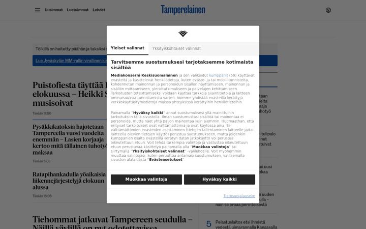 Screenshot of tamperelainen.fi