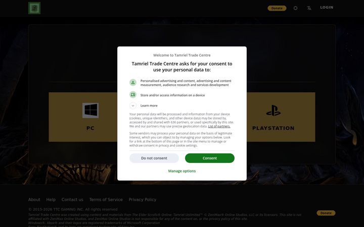 Screenshot of tamrieltradecentre.com
