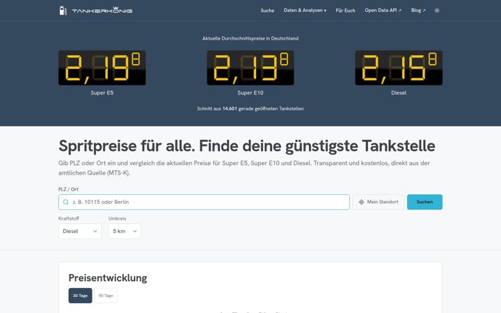 Screenshot of tankerkoenig.de