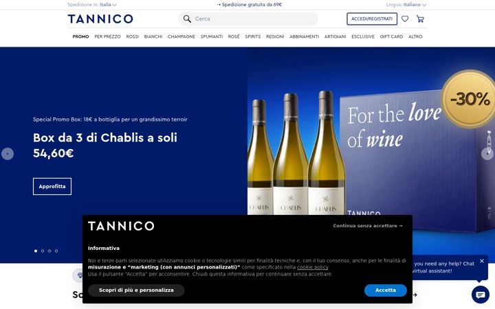 Captura de pantalla de tannico.it