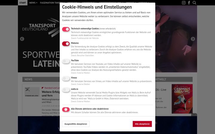 Screenshot of tanzsport.de