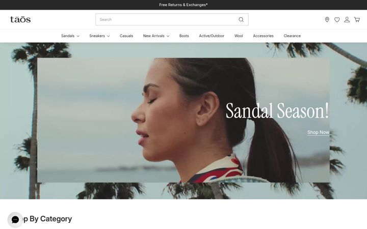 Captura de pantalla de taosfootwear.com