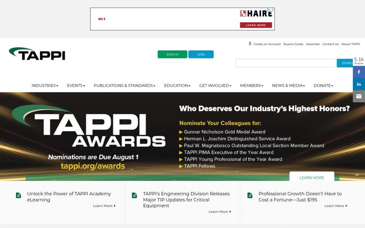 Screenshot of tappi.org
