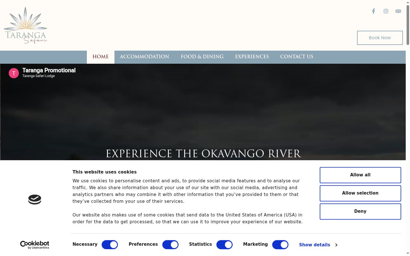 Screenshot del banner di consenso mostrato prima di qualsiasi interazione