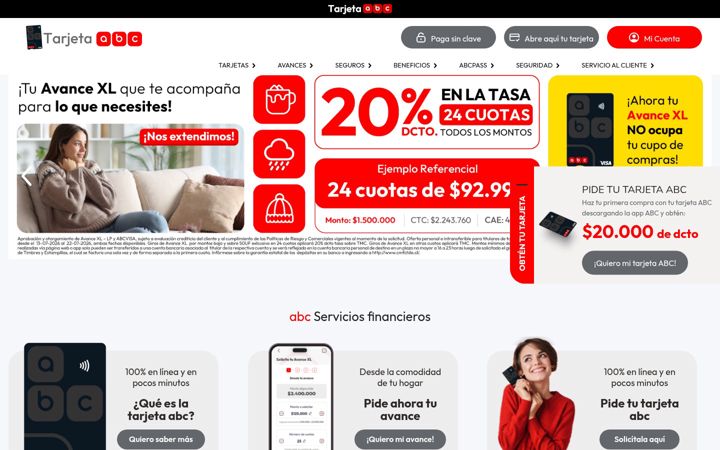 Screenshot of tarjetaabc.cl