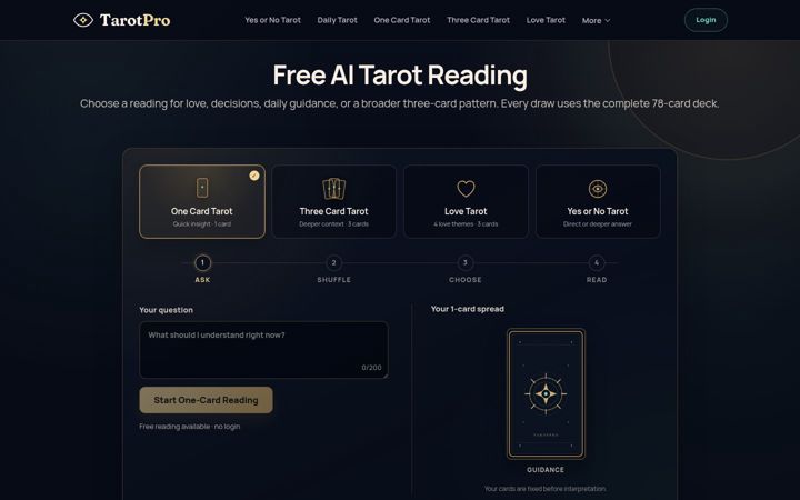 Posnetek zaslona tarotpro.ai