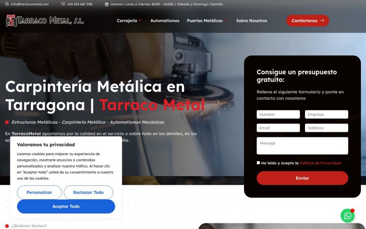 Screenshot of tarracometal.com