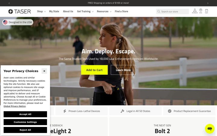 Screenshot of taser.com