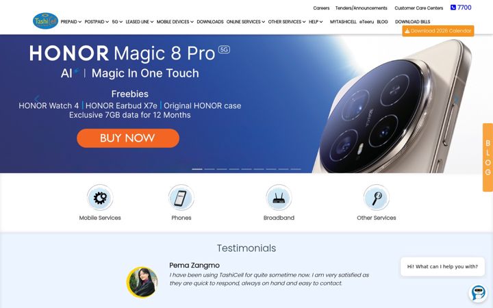 Screenshot of tashicell.com
