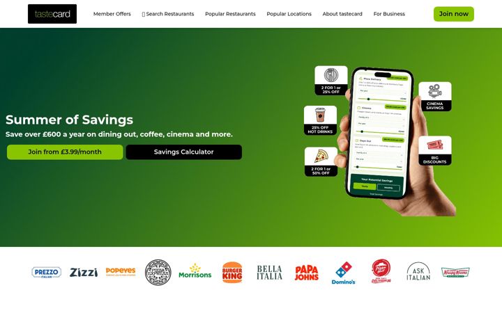 Screenshot of tastecard.co.uk