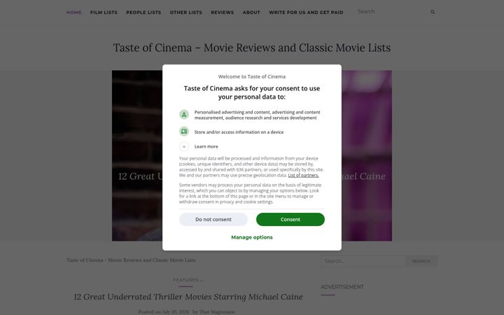 Screenshot of tasteofcinema.com