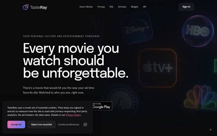 Screenshot di tasteray.com