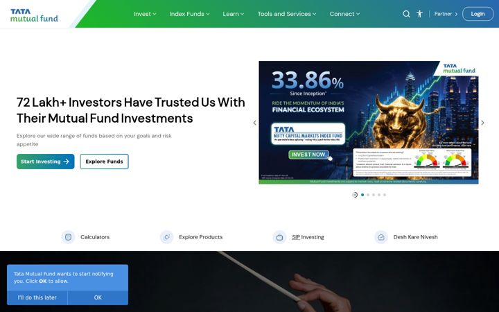 Screenshot of tatamutualfund.com
