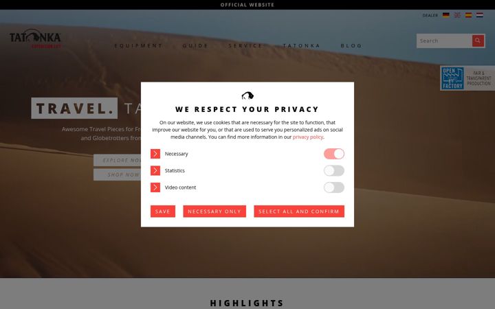 Screenshot of tatonka.com