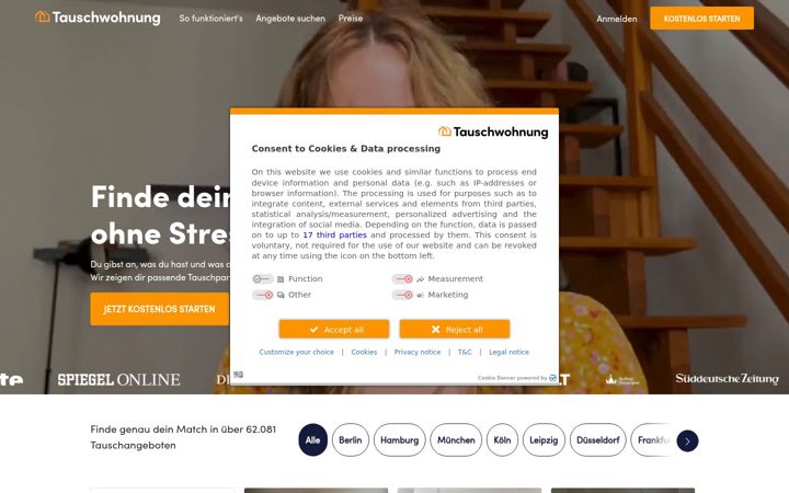 Screenshot of tauschwohnung.com