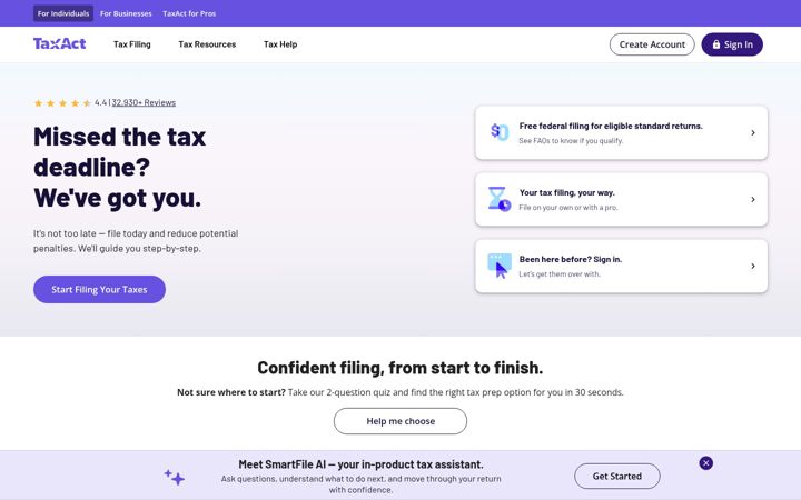 Capture d'écran de taxact.com