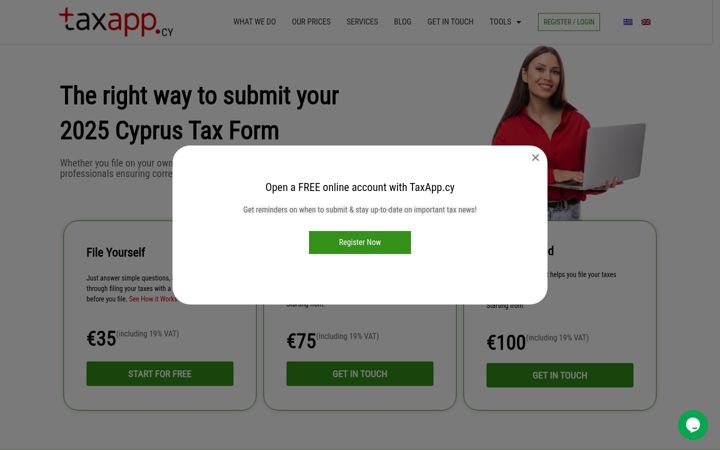 Captura de ecrã de taxapp.cy