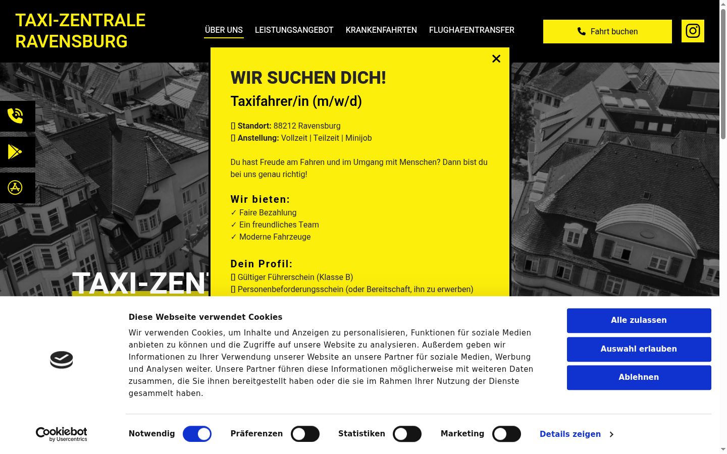 Screenshot del banner di consenso mostrato prima di qualsiasi interazione