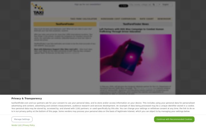 Screenshot von taxifarefinder.com