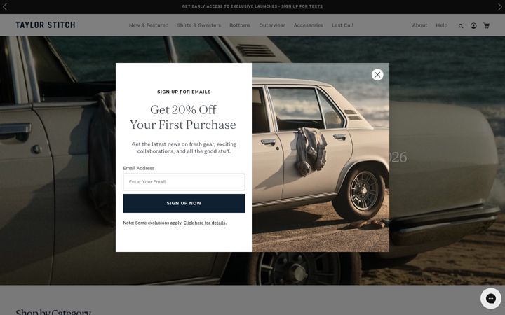 Screenshot of taylorstitch.com