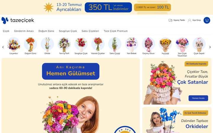 Screenshot of tazecicek.com
