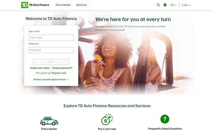 Screenshot of tdautofinance.com