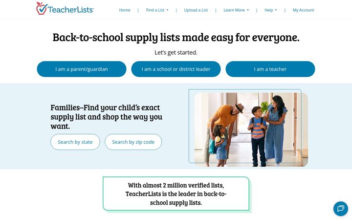 Screenshot of teacherlists.com
