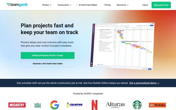 Screenshot of teamgantt.com