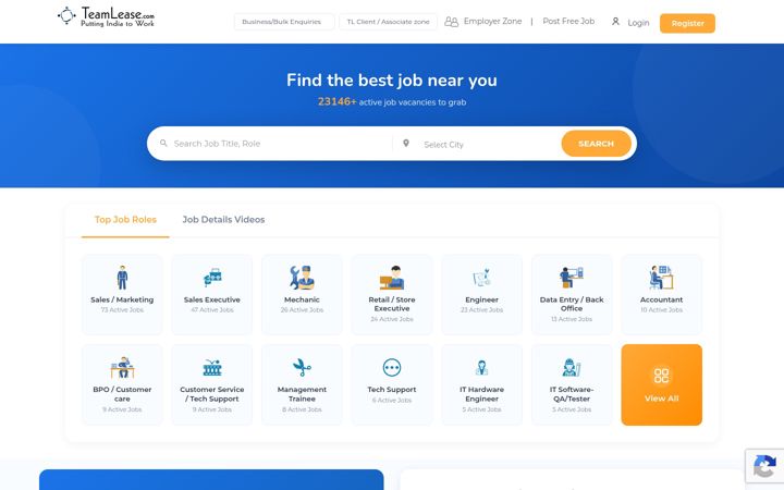 Screenshot stránky teamlease.com