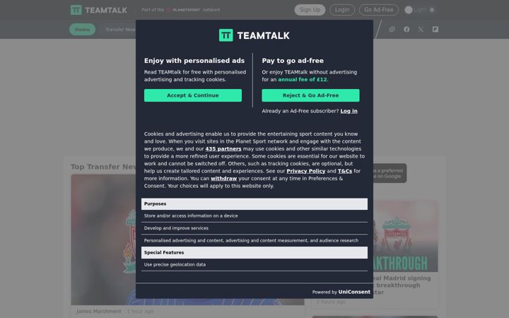 Skjámynd af teamtalk.com
