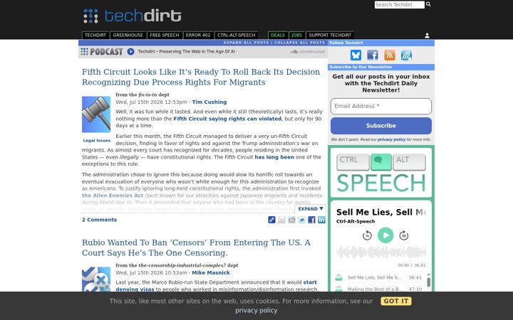 Screenshot von techdirt.com