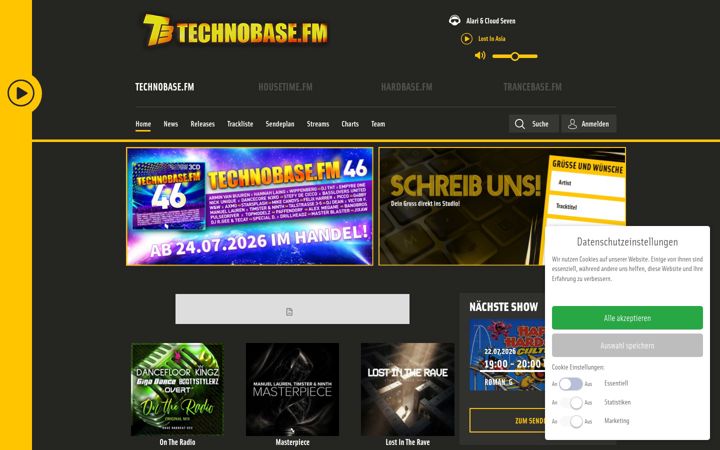 Kuvakaappaus sivustosta technobase.fm
