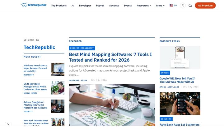 Snimka zaslona za techrepublic.com