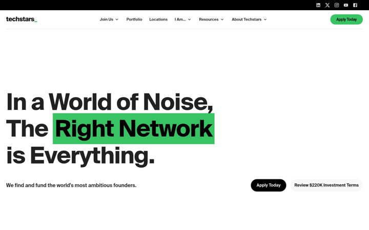 Screenshot stránky techstars.com