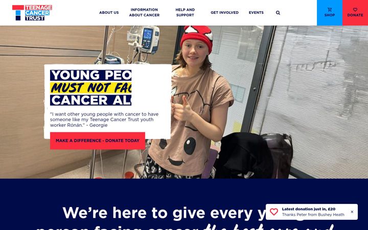 Screenshot of teenagecancertrust.org
