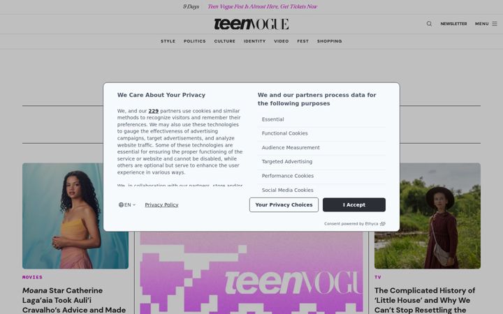 Kuvakaappaus sivustosta teenvogue.com