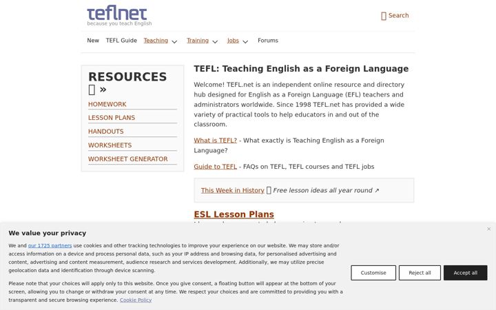 Capture d'écran de tefl.net