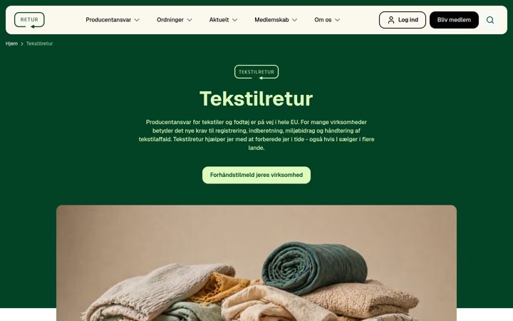 Screenshot van tekstilretur.dk
