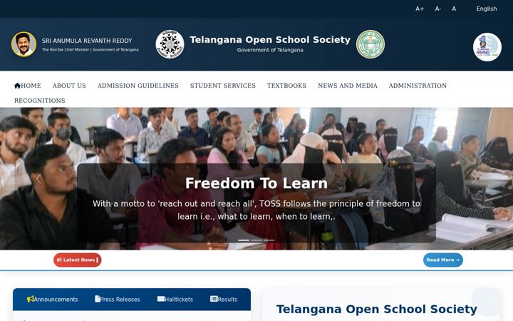 Screenshot of telanganaopenschool.org