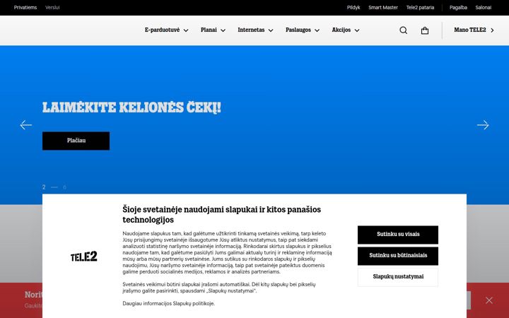 Ekrānuzņēmums no tele2.lt