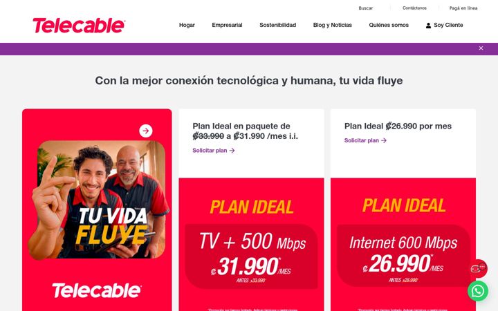 Captură de ecran a telecablecr.com