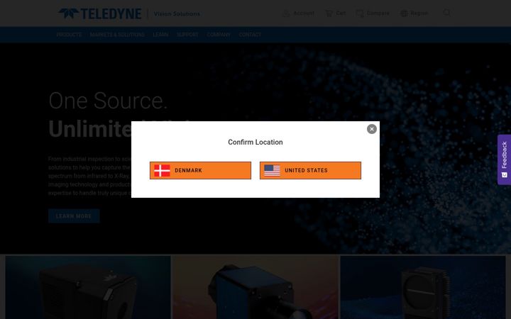 Screenshot of teledynevisionsolutions.com