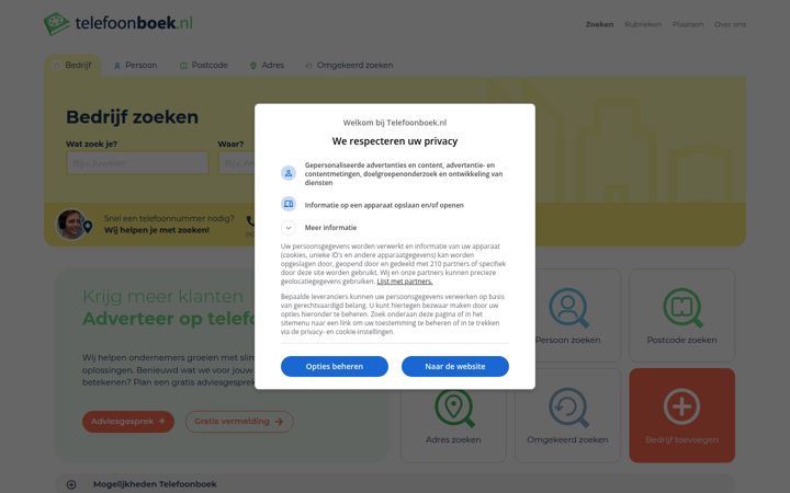 Screenshot of telefoonboek.nl