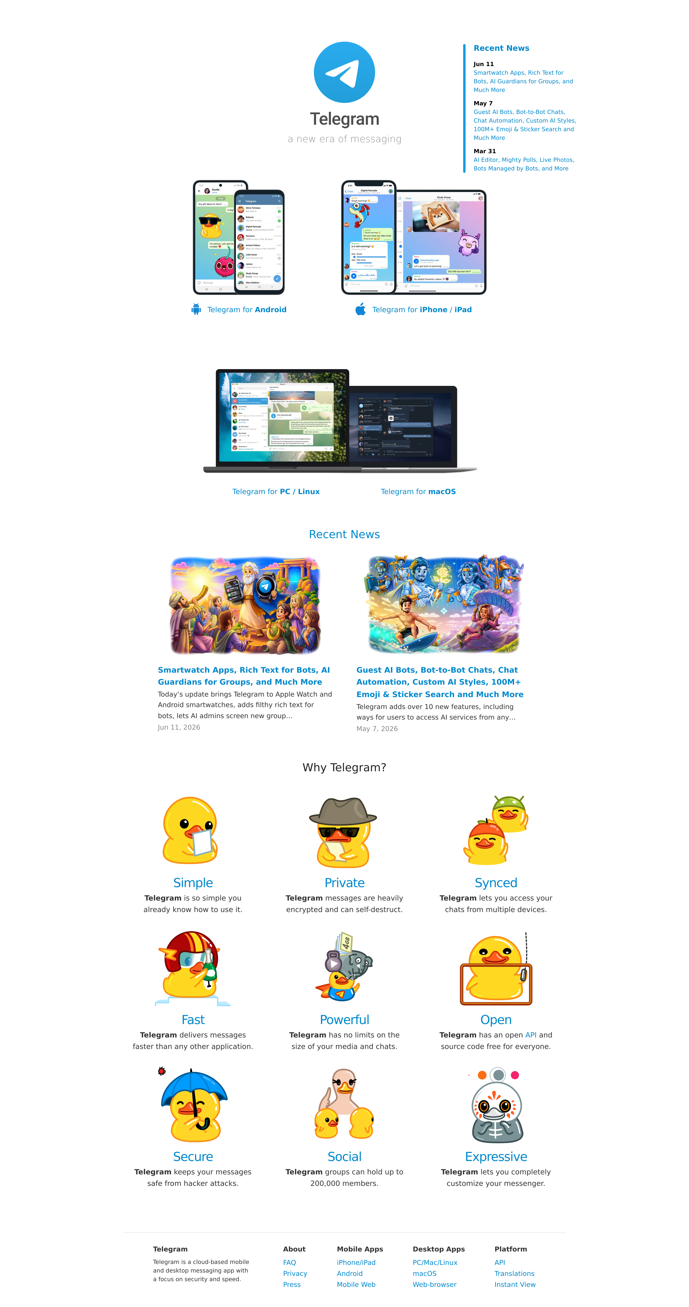 Screenshot of telegram.org