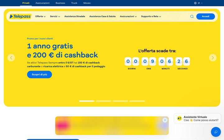 Captură de ecran a telepass.com