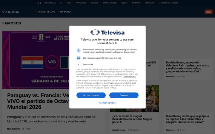 Screenshot of televisa.com