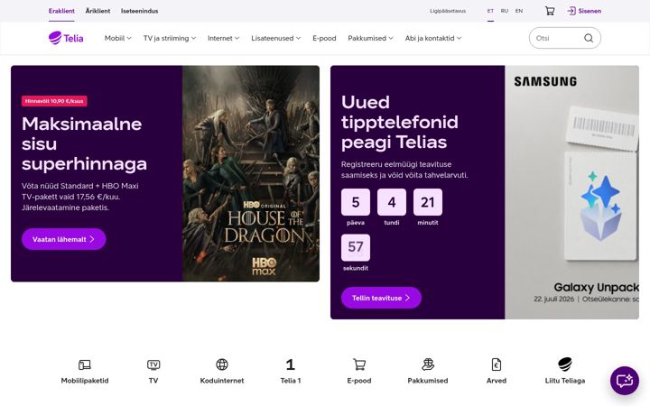 Screenshot von telia.ee